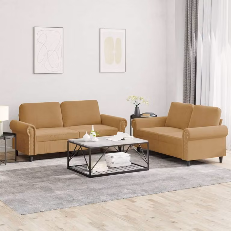 Maison Exclusive - Set divano a 2 posti con cuscini in velluto marrone