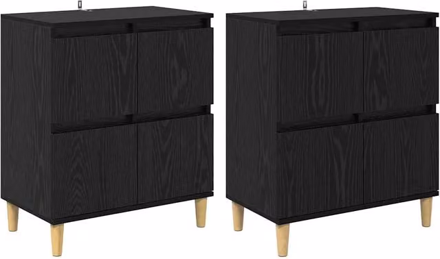 Set di 2 Credenze Moderne in Legno Multistrato Rovere Nero L: 60 cm, P: 35 cm, H: 70 cm