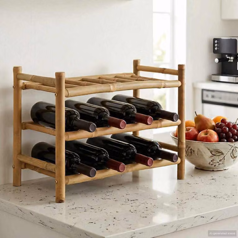 vidaXL Portabottiglie in Bambù Naturale, Colore Marrone, L/P/H: 57,0 x 36,0 x 29,5 cm