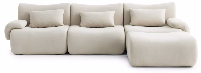 MILYSOFA SOFATIME: divano ad angolo modulare a 3 posti con chaise longue, raffinato tessuto a ricami, beige crema