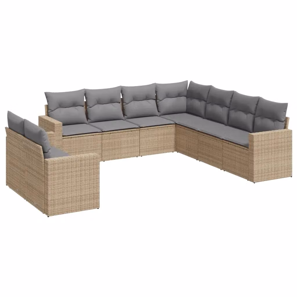 vidaXL Set Divano da Giardino a L 9 pz con Cuscini Beige e Grigio in Polyrattan e Metallo – 2