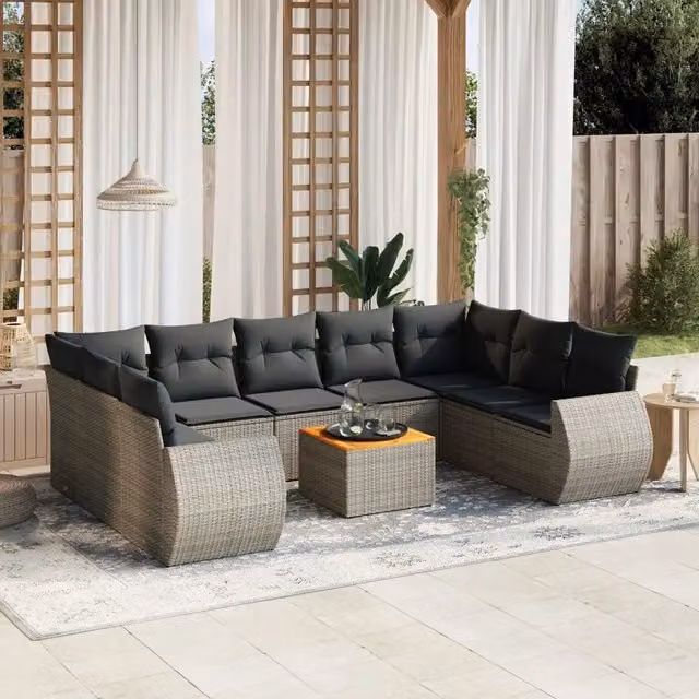 Set Divano da Giardino 10 pz con Cuscini Grigio in Polyrattan 3257481