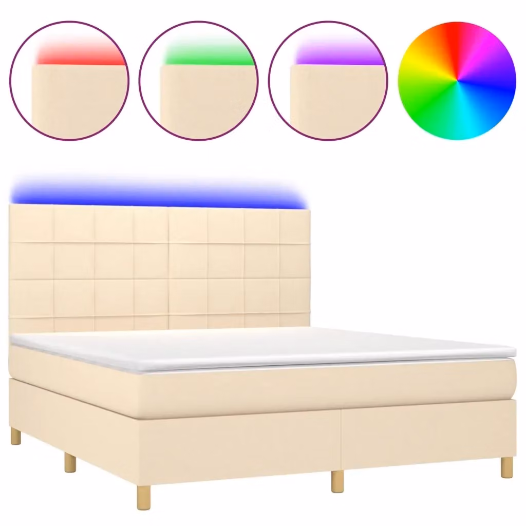Letto Ibrido con Materasso vidaXL in Tessuto Beige e Bianco con Illuminazione LED e Porte USB L/P/H: 160 x 200 x 128 cm – 2