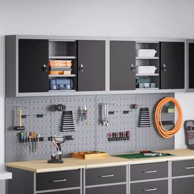 Set di 6 armadi per attrezzi vidaXL in acciaio nero e grigio con scaffale, montabili a parete