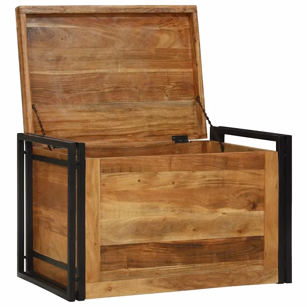 Scatola di stoccaggio in legno di acacia e metallo vidaXL stile rustico marrone e nero L: 80 cm, P: 50 cm, H: 50 cm – 2