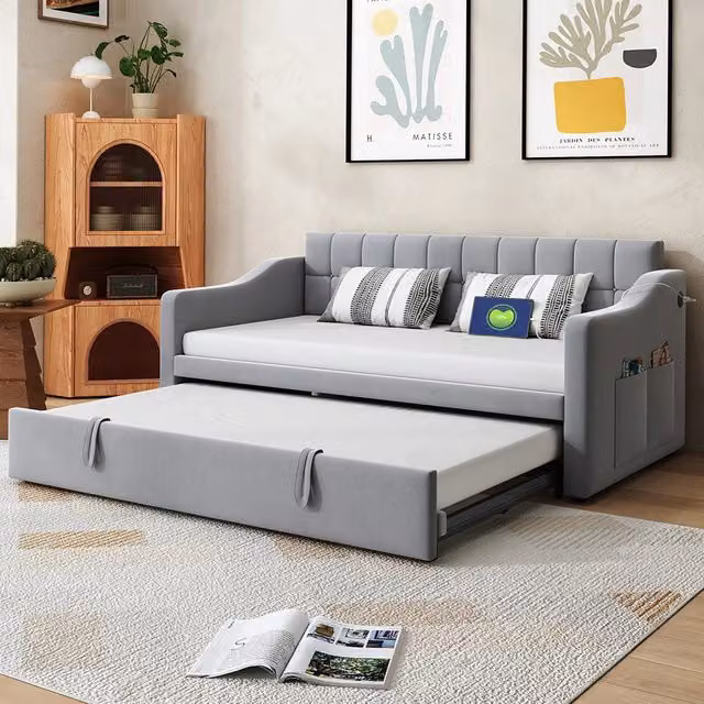 Divano letto 2 in 1 - Xylo - 90/180 cm velluto grigio chiaro