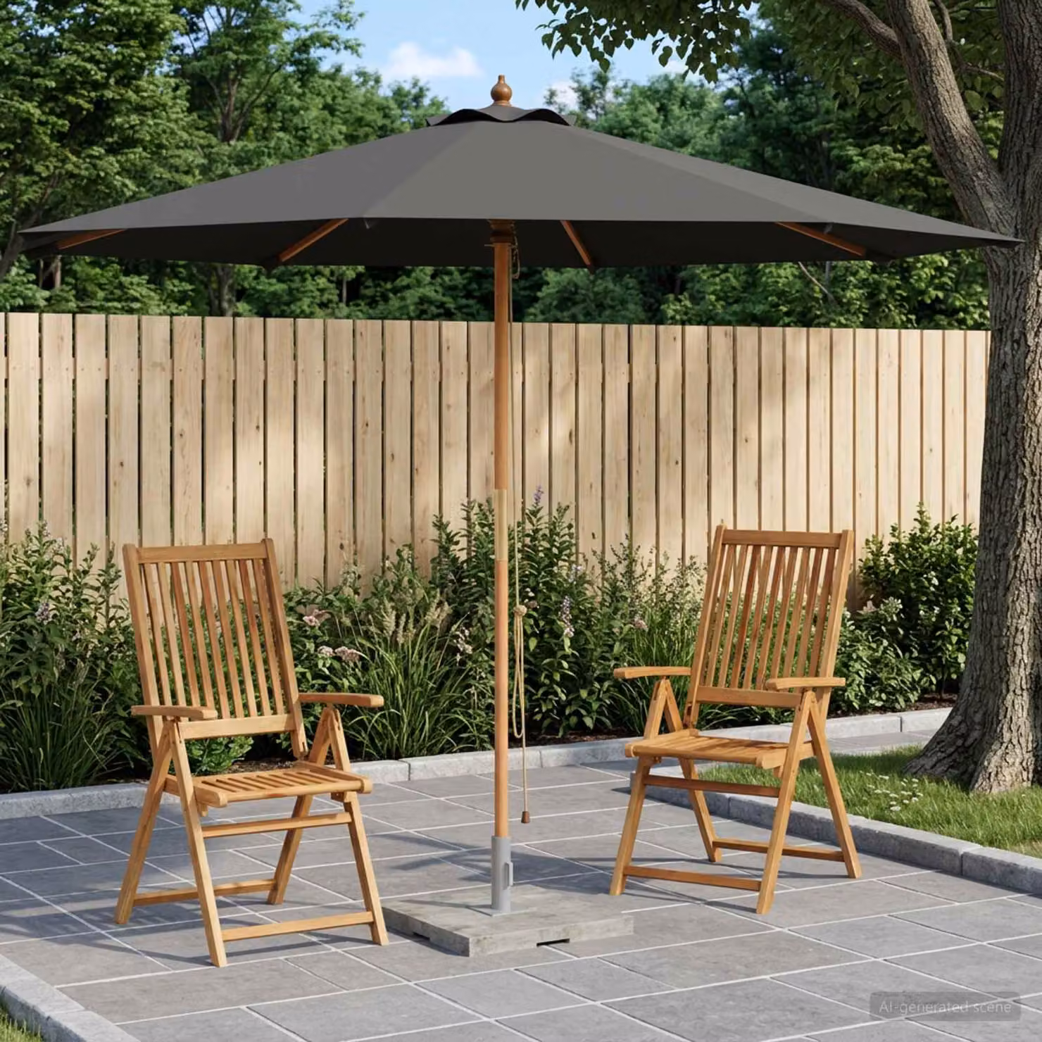 Ombrello da giardino vidaXL in legno di eucalipto e poliestere grigio, Ø 300 x H 248 cm