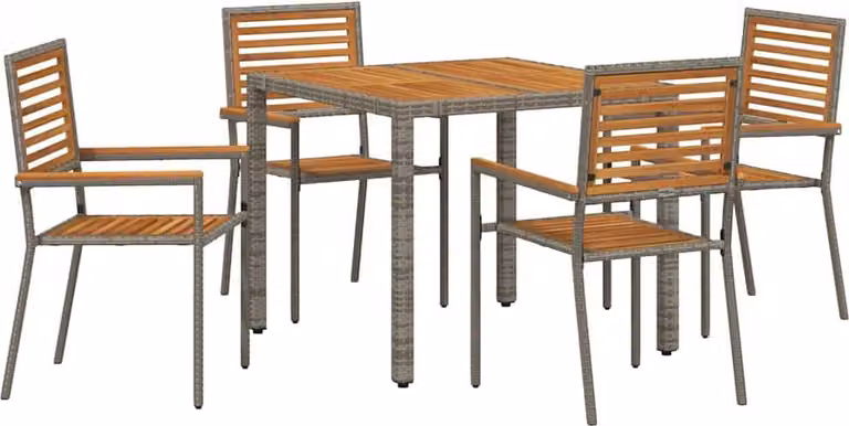 Set da Pranzo per Giardino 5 pcs Grigio e Marrone polyrattan