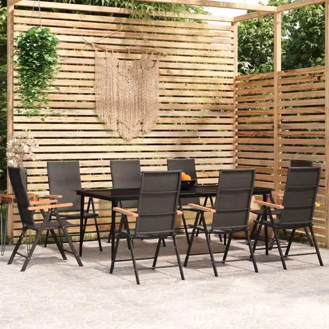 Set da Pranzo per Giardino 9 pz con Cuscini Nero 3099124
