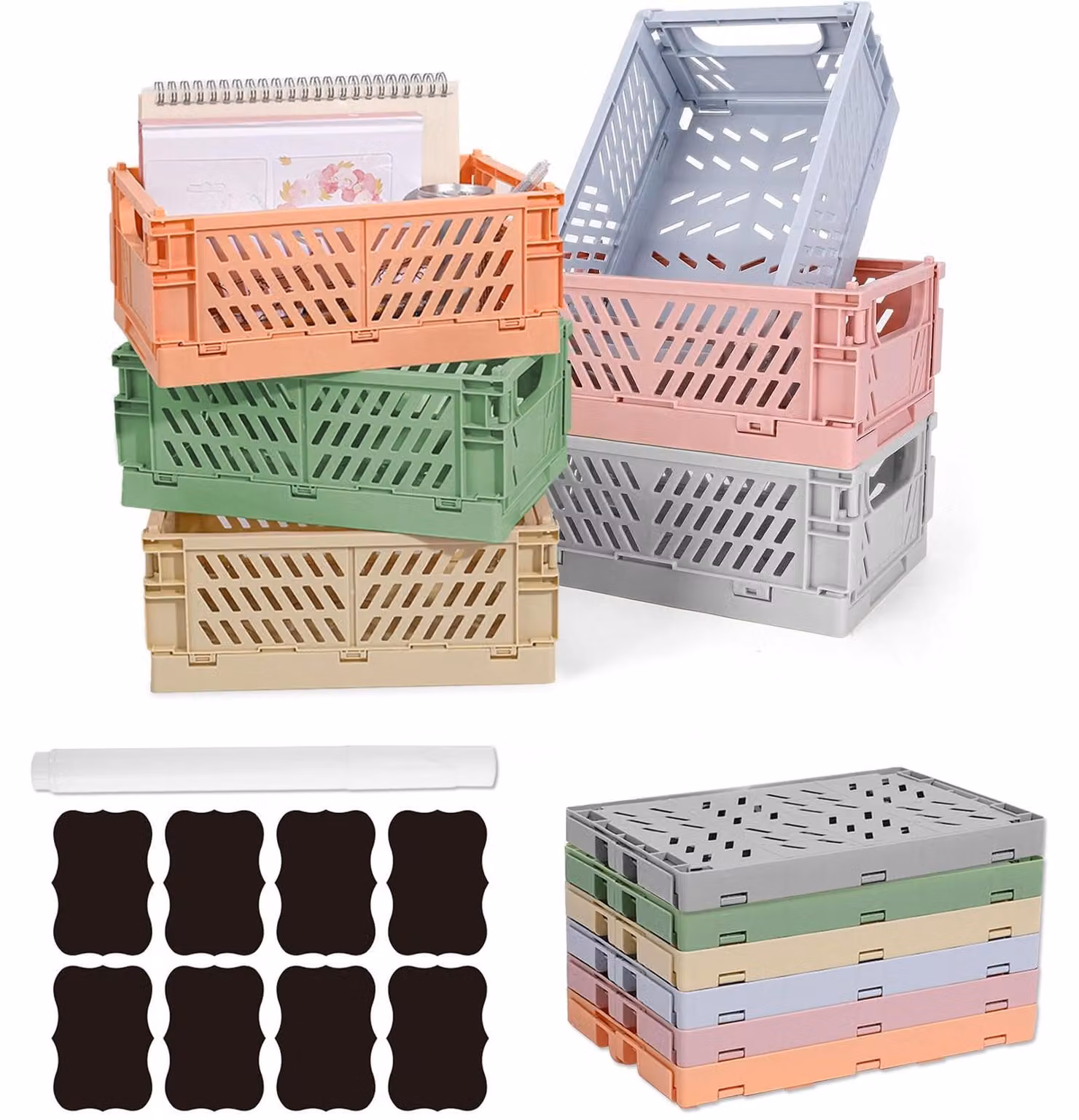 Contenitore di stoccaggio, 25x16x10 cm, confezione da 6 pezzi, in plastica, impilabile, per la cucina, disponibile in vari colori