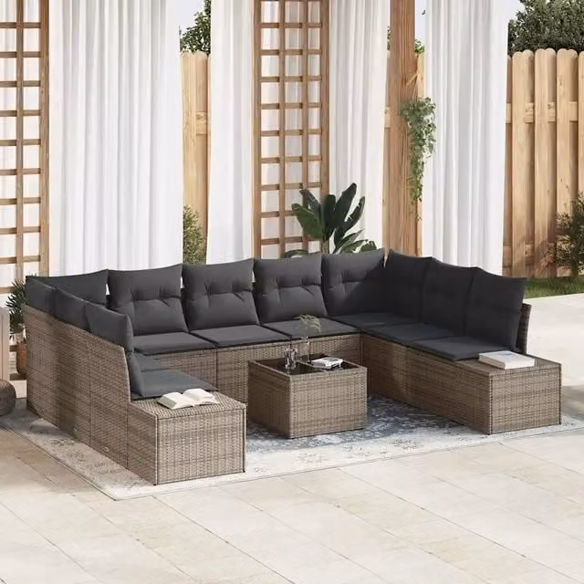Set Divano da Giardino a Forma di U vidaXL in Polyrattan Grigio con Cuscini per 8 Persone