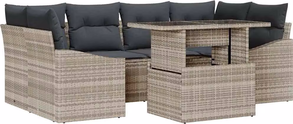 Set Divano da Giardino 7 pcs Grigio chiaro Poly Rattan