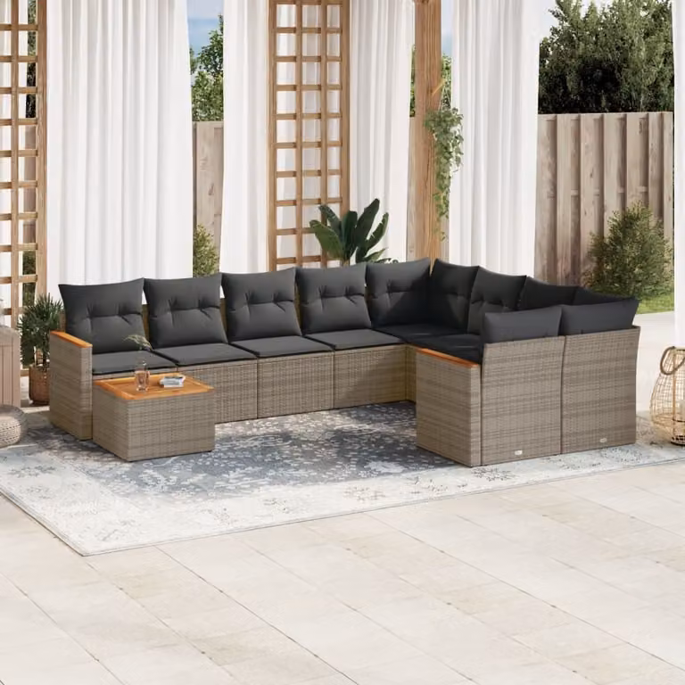 Maison Exclusive - Set Divano da Giardino 10 pz con Cuscini Grigio in Polyrattan