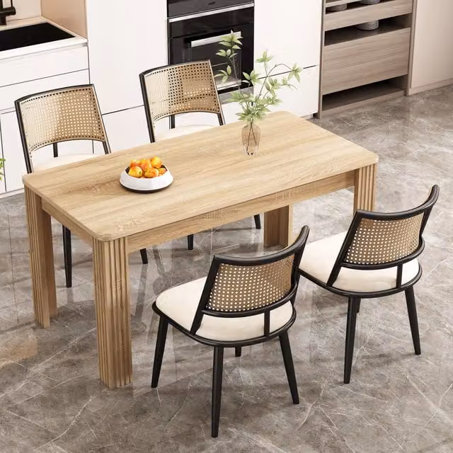 Sedie da sala da pranzo in rattan con seduta in PU leggere e traspiranti per soggiorno e cucina nere set 4