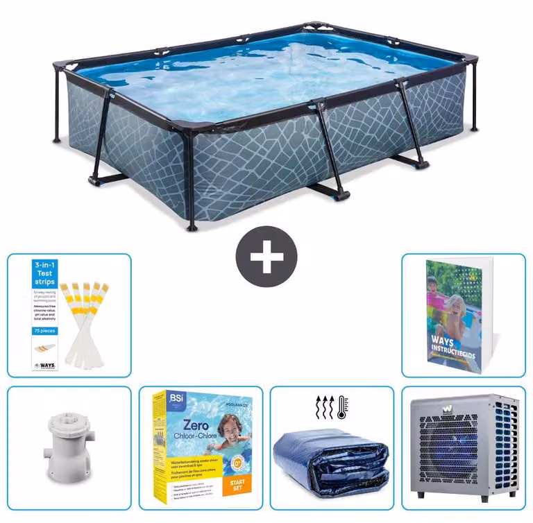 Piscina fuori terra rettangolare - aspetto pietra - 300x200x65 cm - composta da 5 elementi - modello S331