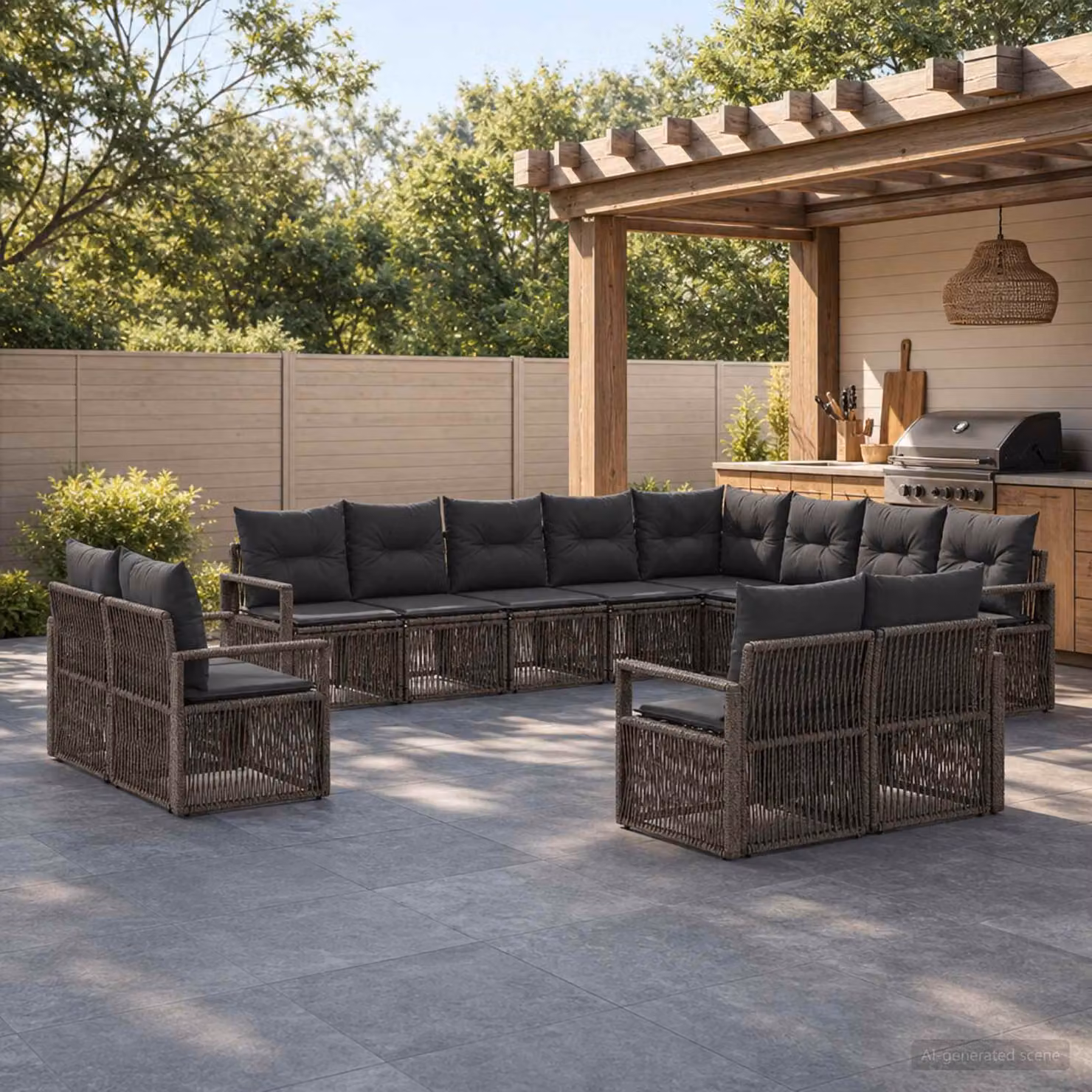 Set Divano da Giardino L-Shape vidaXL in Polyrattan Grigio con Cuscini e Struttura in Acciaio 12 Pezzi