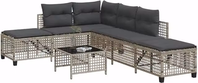 Divani da Giardino ad Angolo 3 pz Cuscini Grigio in Polyrattan 365449