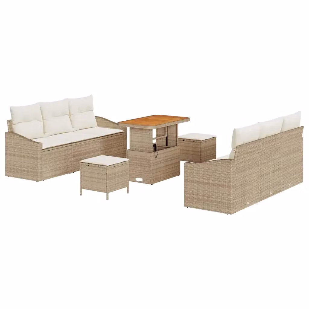 Set Divano da Giardino vidaXL in Polyrattan Beige con Cuscini e Tavolino da 9 Pezzi – 2