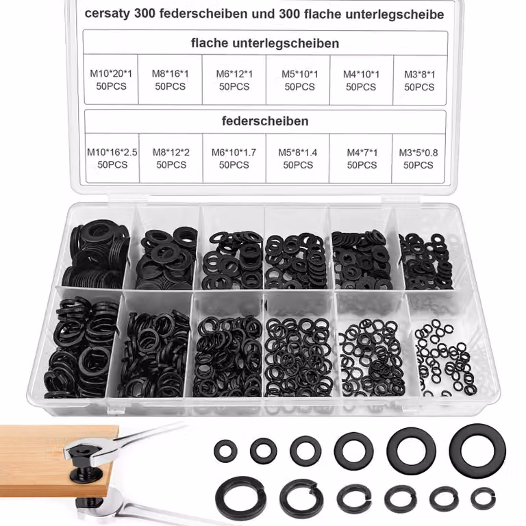 600 rondelle piatte - Acciaio inossidabile 304 - M3/M4/M5/M6/M8/M10 - Resistenti alla corrosione - Contenitore trasparente per il confezionamento