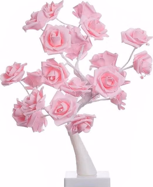 Lampada da Tavolo LED con Design Bonsai di Rose Rosse e Foglie Opache