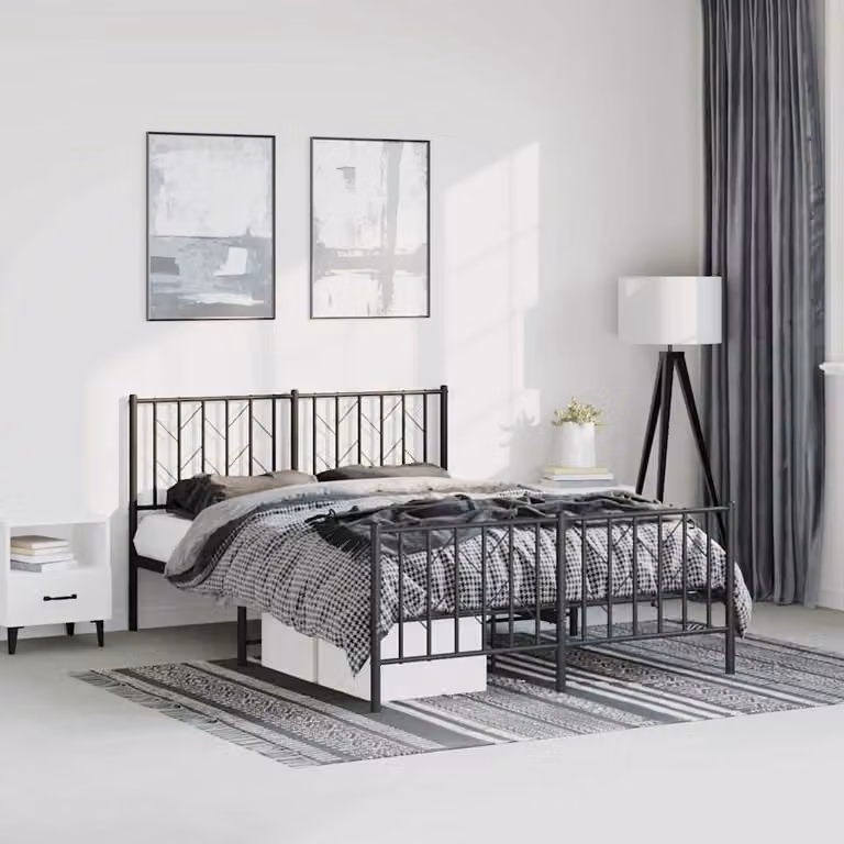 vidaXL Giroletto moderno in metallo nero con testiera e pediera L/P/H: 207 x 150 x 90 cm