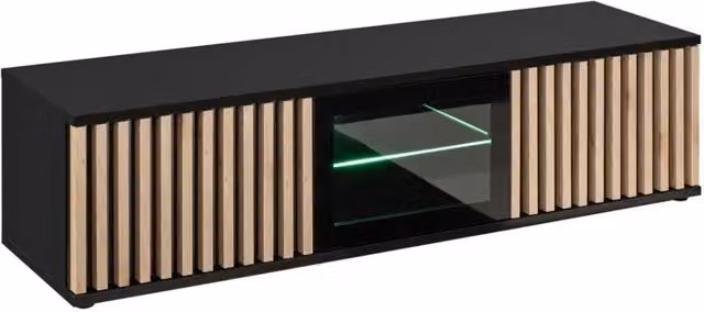 Mobile TV 160cm colore quercia e nero collezione DEAN. Mobile design con 2 porte e 2 nicchie.