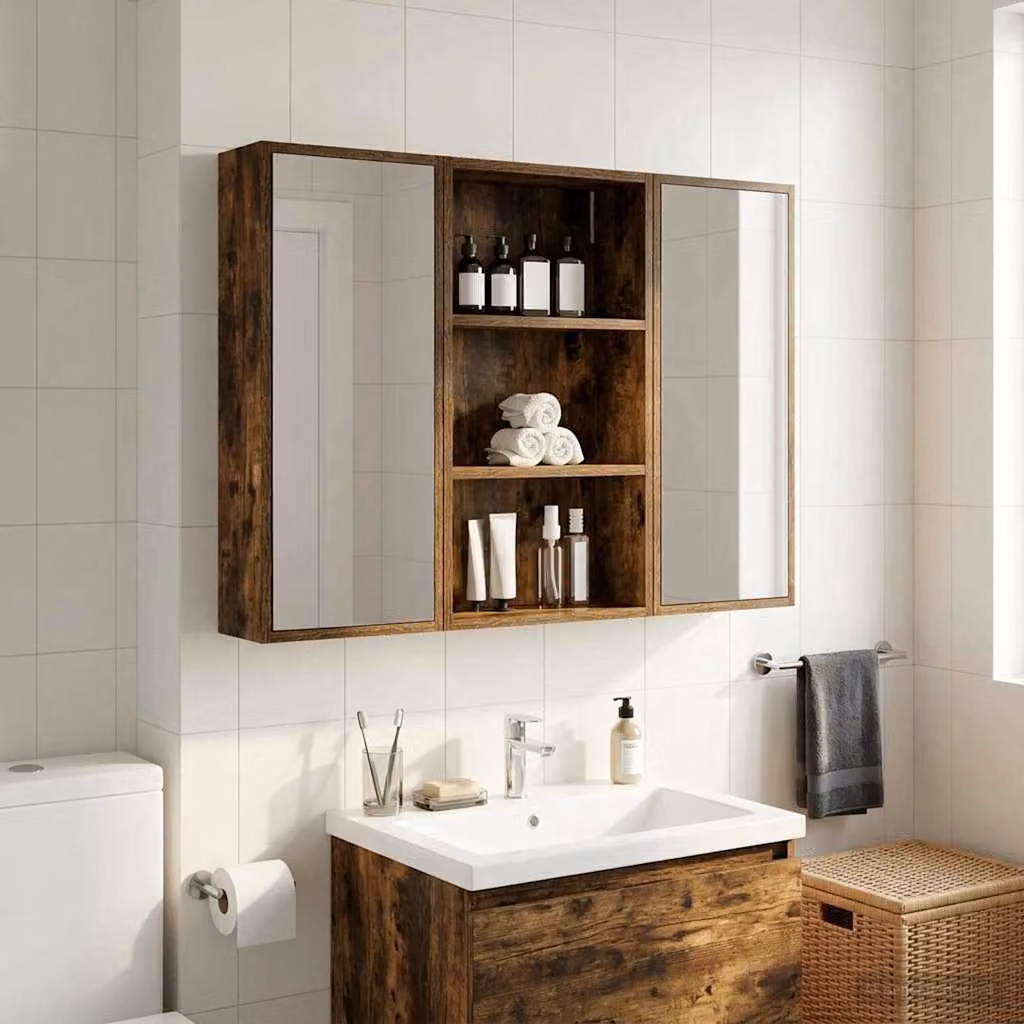 Armadio da bagno a muro vidaXL moderno in legno marrone con ripiani interni e ante a battente L/P/H: 40 x 14 x 70 cm