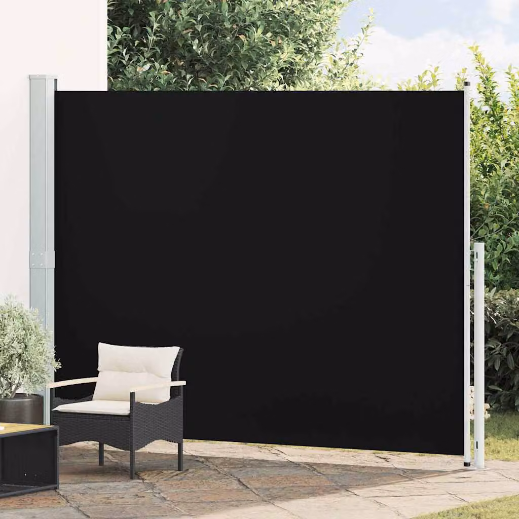 Tenda Laterale Retrattile per Patio vidaXL in Poliestere e Acciaio, Colore Nero, L 314 cm x H 220 cm
