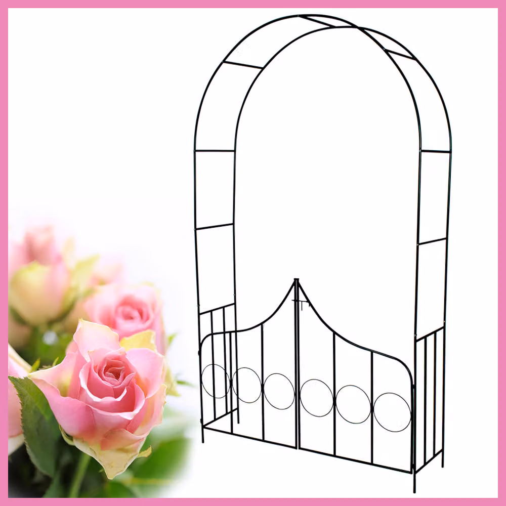 Arco per rose rampicanti TecTake GmbH in acciaio con porticina, verde, H: 240 cm, L: 140 cm, P: 40 cm