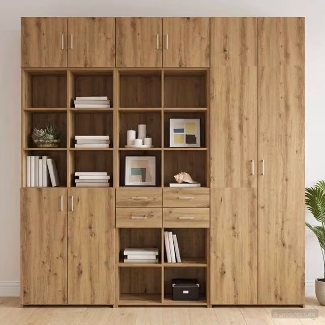 Armadio moderno vidaXL in legno e MDF color rovere con ante a battente e cassetti integrati H 225 x L 70 x P 42,5 cm
