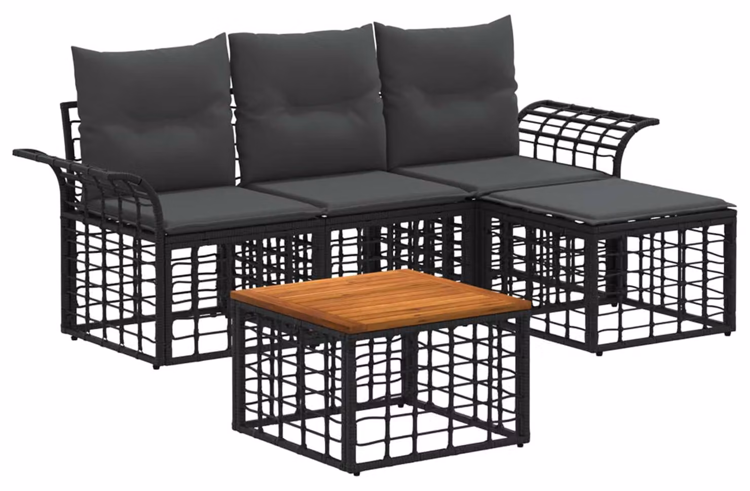 Set di divani da esterno 5 pcs Nero e Grigio scuro Poliestere