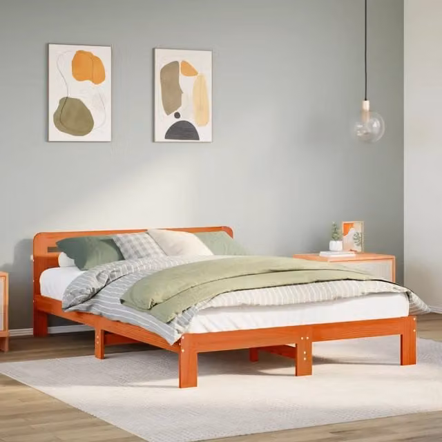 Letto in legno di pino massello vidaXL Marrone Cera L/P/H: 140 x 190 x 65,5 cm