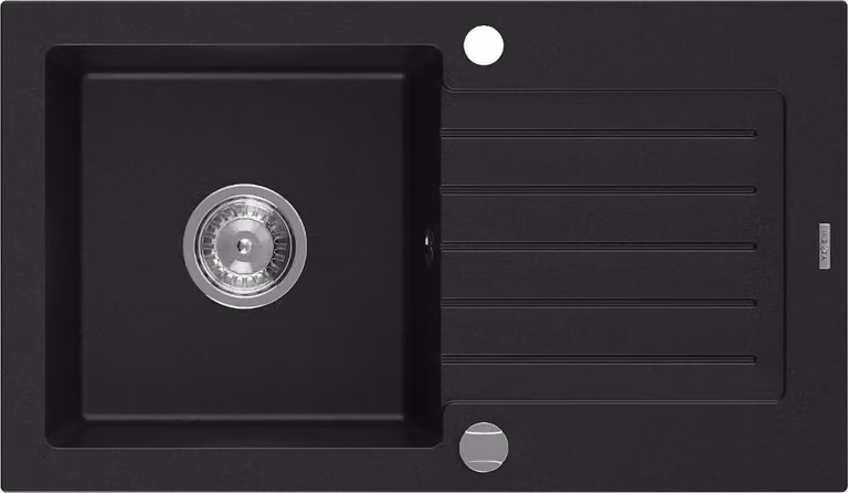 Mexen Pablo lavello in granito a 1 vasca con scolapiatti 752 x 436 mm, nero, sifone cromato - 6510751010-77