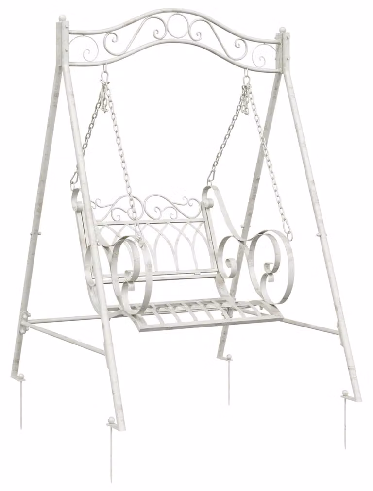 Panchina a Dondolo Acciaio 113 x 121,5 x 168 cm Bianco Antico