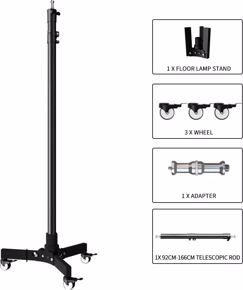 Piantana per fotografia, altezza regolabile 125 cm, incluse 3 ruote, modello 183 cm
