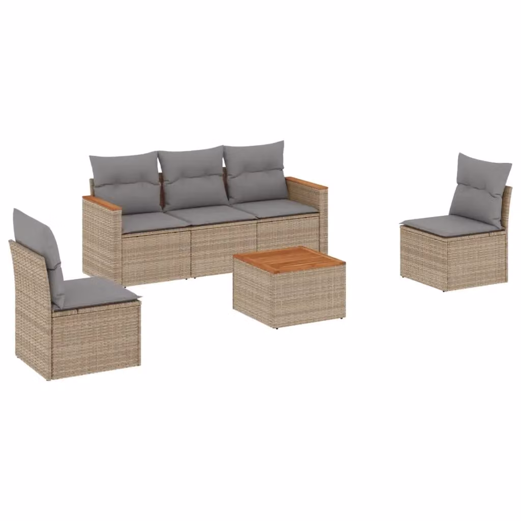 vidaXL Set Divano da Giardino a L 6 pz con Cuscini Beige e Grigio in Polyrattan e Acciaio – 2
