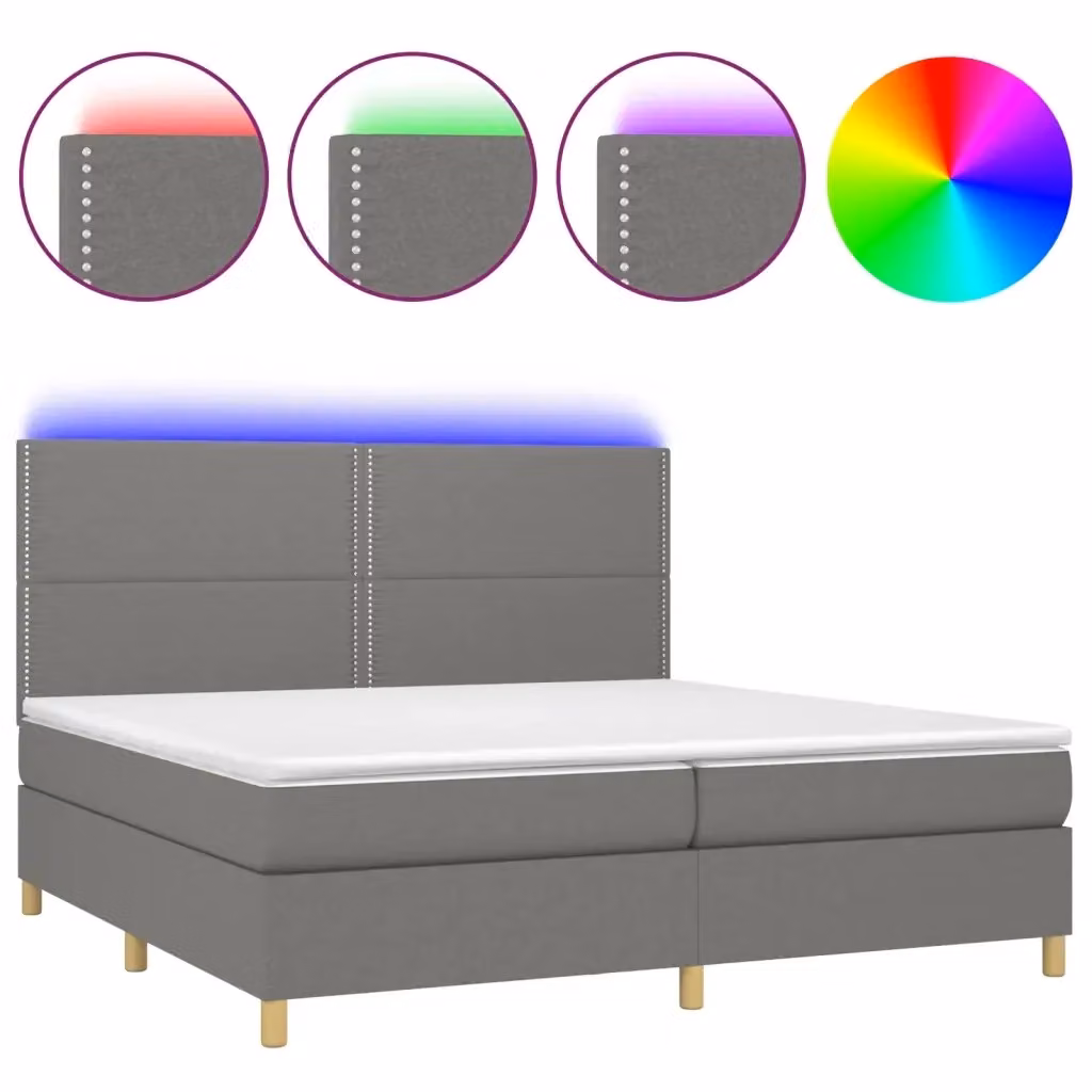 Letto con Materasso e Illuminazione LED vidaXL in Tessuto Grigio e Bianco, L/P: 200 x 200 cm – 2