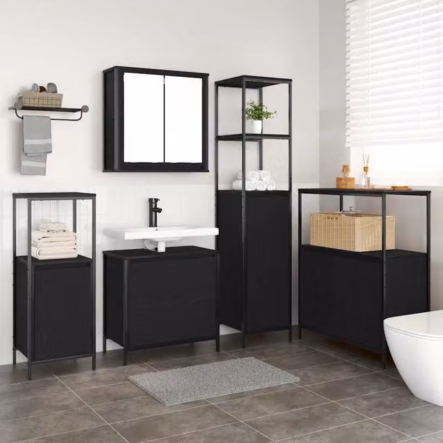 Set di mobili per il bagno 5 pz Nero 36 x 35 x 165 cm 3328369