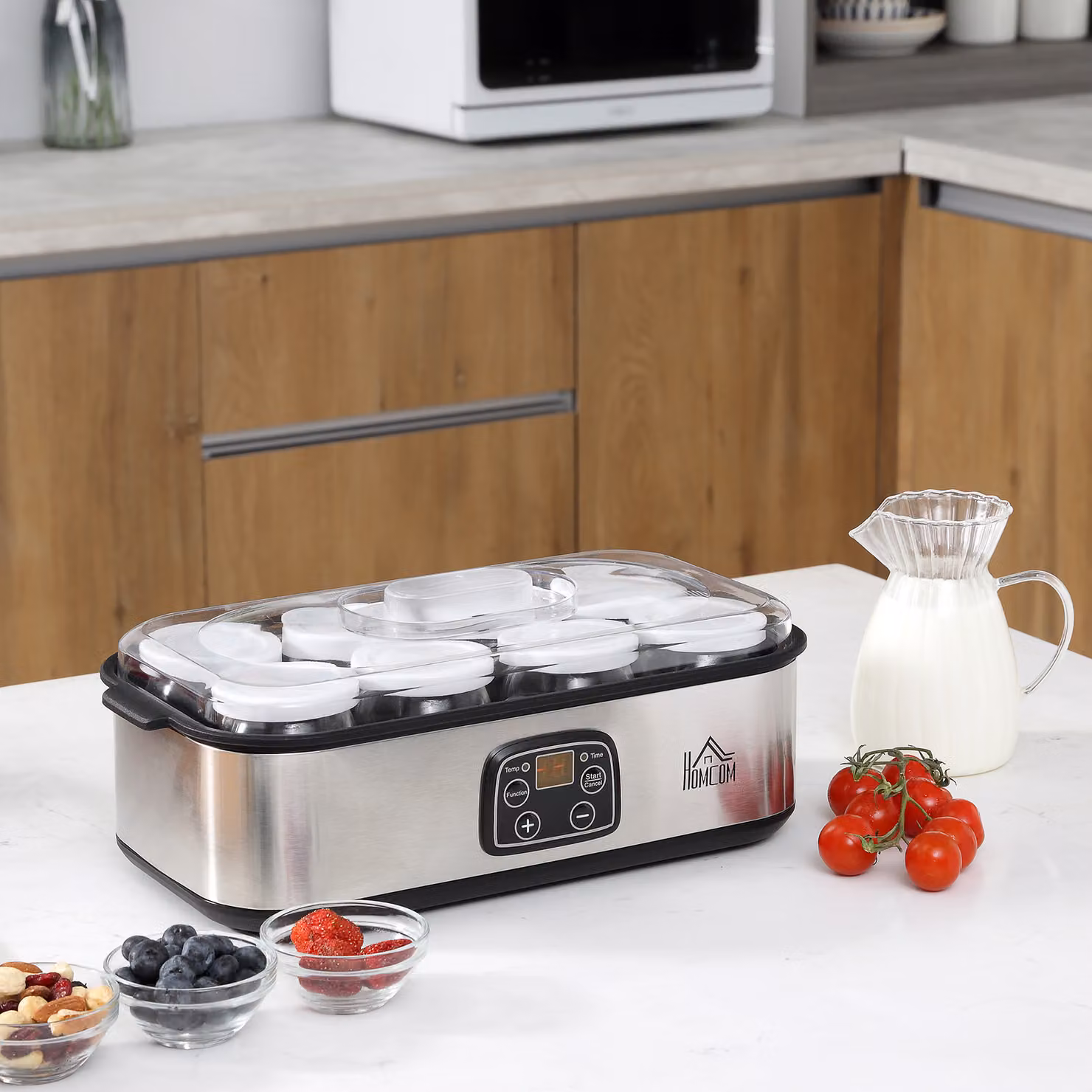 Yogurtiera Elettrica HOMCOM 30W con Timer e Temperatura Regolabile, 8 Vasetti Inclusi, Argento, L/P/H: 36 x 18,8 x 14 cm – 2