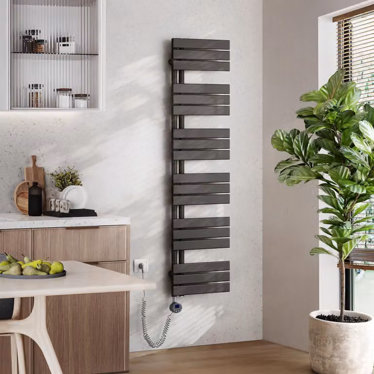 EMKE Radiatore elettrico da bagno con controllo tramite app Wi-Fi Termostato Scaldasalviette 1599 x 400 mm Antracite Portasciugamani 800 W Asciugamani elettrico