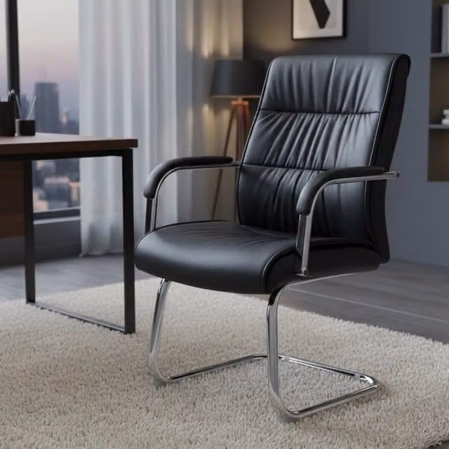 Sedia da ufficio Decimo DMORA con braccioli in ecopelle nera, L: 66 cm, P: 59 cm, H: 98 cm – 1
