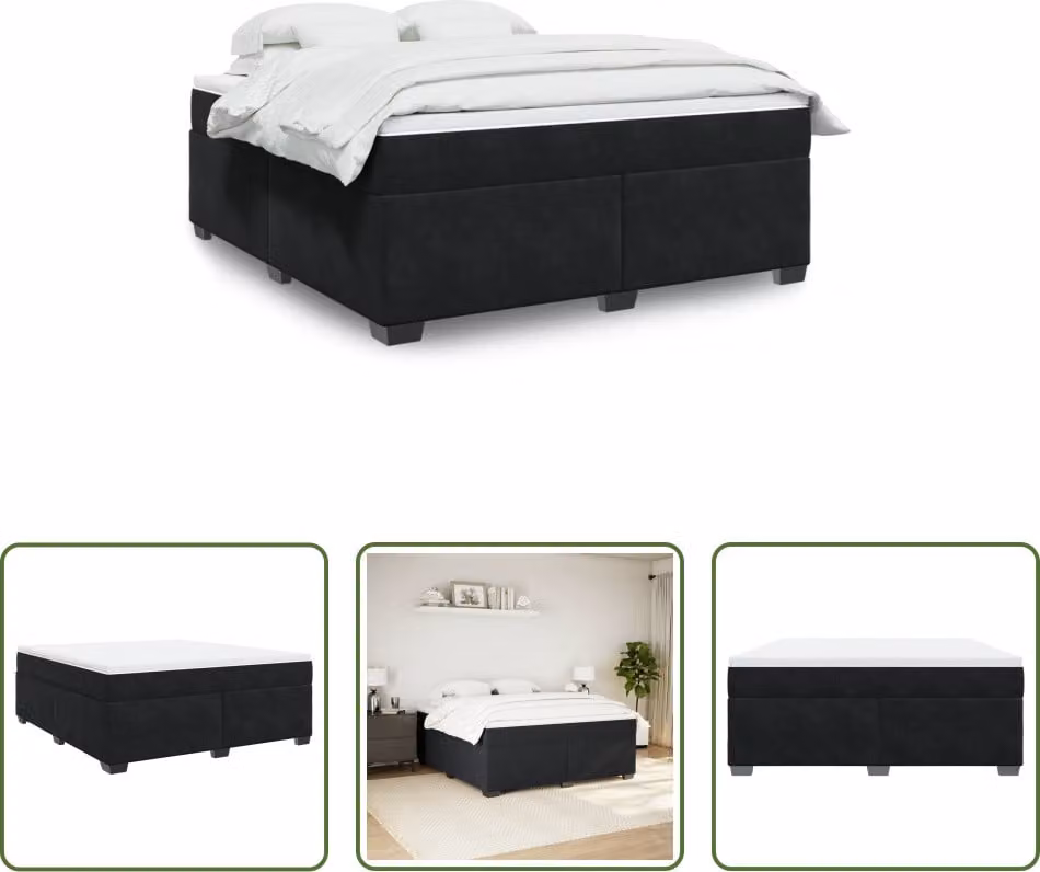 The Living Store Letto a molle con materasso nero 180x200 cm in velluto