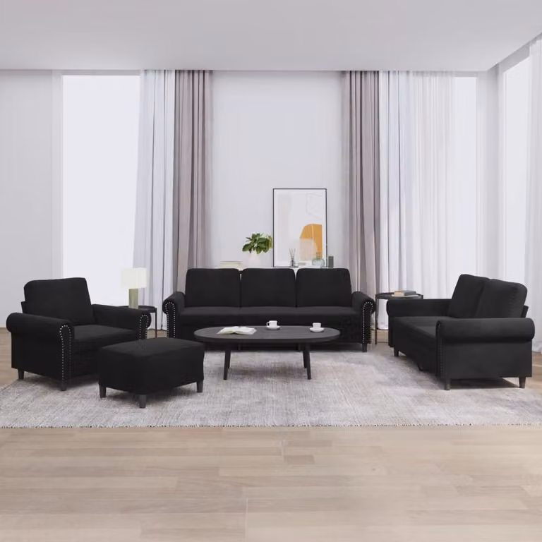 Maison Exclusive - Set divano 4 pezzi con cuscini in velluto nero
