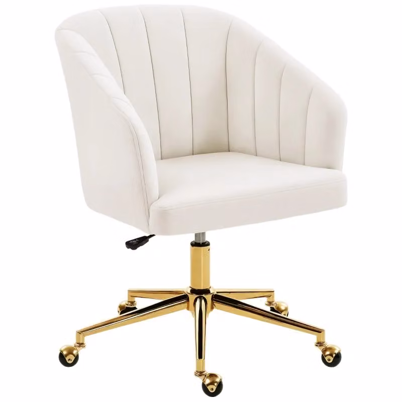Sedia da ufficio Minimal in velluto bianco, moderna e regolabile in altezza con struttura in metallo e ruote, L: 60.0 cm, P: 59.0 cm, H: 92.5 cm – 2