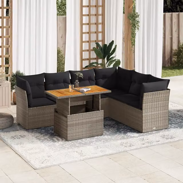 Set Divani da Giardino 7 pz con Cuscini Grigio in Polyrattan 3326937