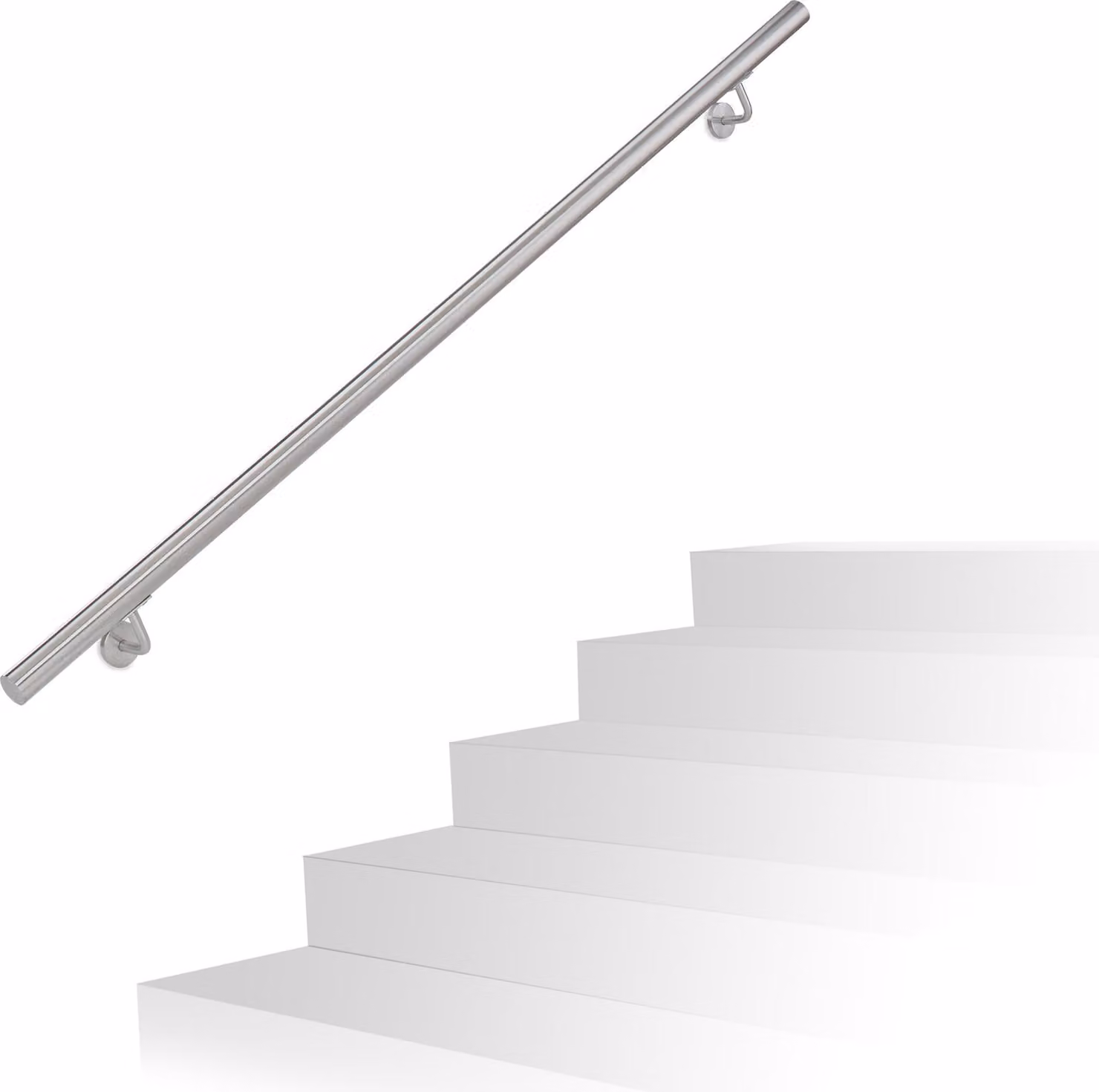 Corrimano Relaxdays, acciaio inox 201, opaco, ringhiera per scale rotonde, per interni ed esterni, 150 cm, Ø 38 mm, con staffa, argento
