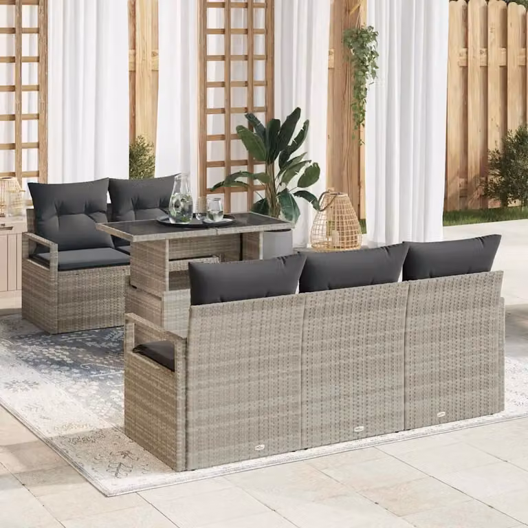 Set Divano da Giardino vidaXL 6 Pezzi a Forma di U Grigio con Cuscini e Tavolino