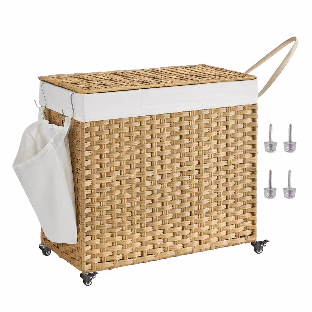 Carrello Portabiancheria a 3 Scomparti in Rattan