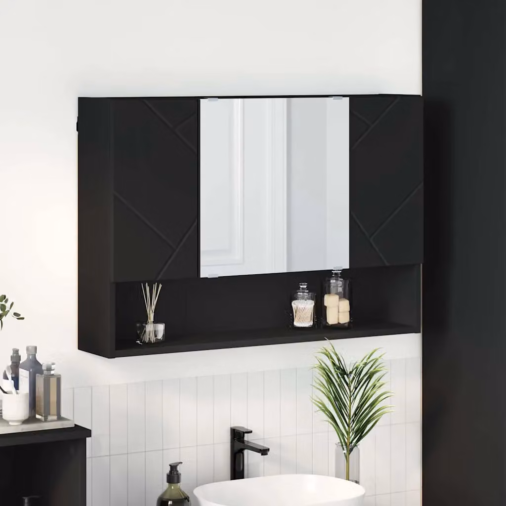 Mobiletto per specchio vidaXL Nero Moderno in Legno e MDF, L: 80 cm, P: 17 cm, H: 55 cm