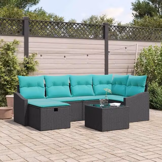 Set di divani con cuscino con archiviazione Nero polyrattan 3359295